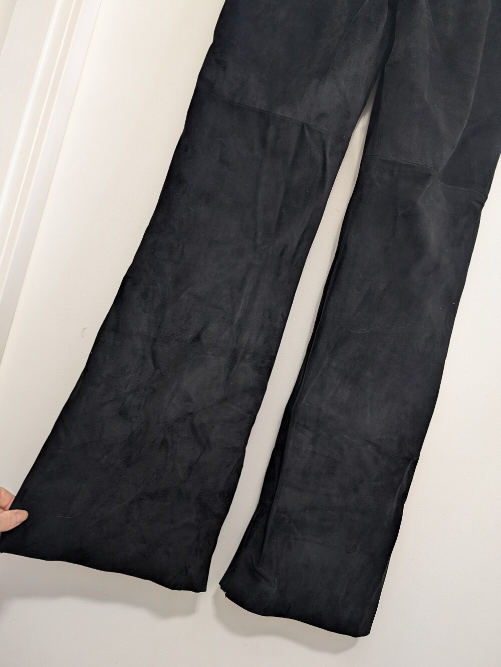 Vintage 80s Danier Suede Flared Pants Medium Black Leather Bell Bottom Highwaist